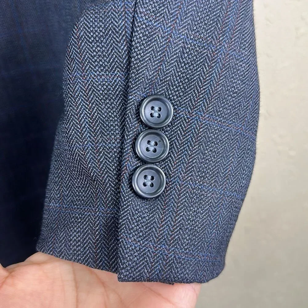 Joseph Feiss, Men’s blazer gray/blue lined elegant size 42 regular 100% wool